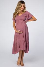 Mauve Smocked Ruffle Maternity Dress