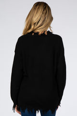 Black Fringe Hem V-Neck Maternity Sweater