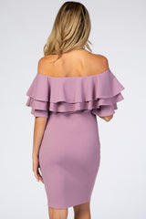 Violet Layered Ruffle Off Shoulder Fitted Maternity Dress