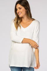 White V-Neck Dolman Sleeve Maternity Top
