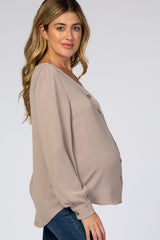 Taupe Button Up Maternity Blouse