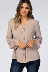 Taupe Button Up Maternity Blouse