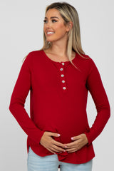 Red Basic Long Sleeve Maternity Top
