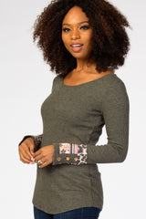 Olive Colorblock Sleeve Fitted Top