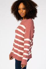 Mauve Striped Fuzzy Knit Sweater