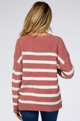 Mauve Striped Fuzzy Knit Maternity Sweater