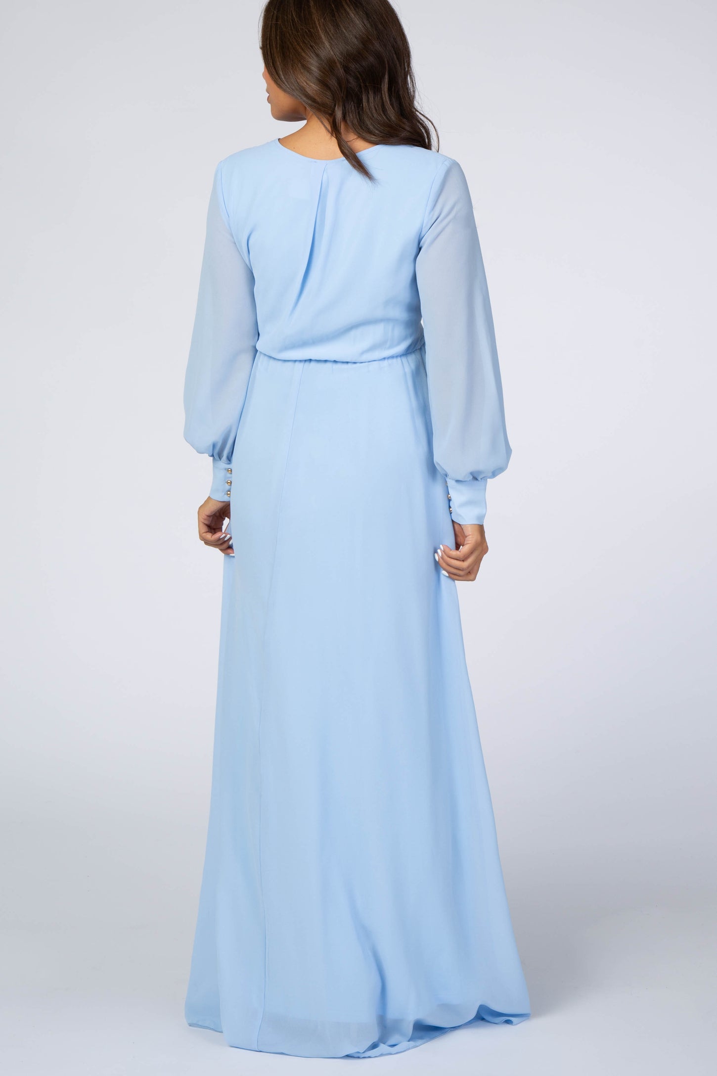 Light Blue Chiffon Long Sleeve Maternity Maxi Dress
