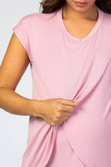 Pink Layered Wrap Front Maternity Nursing Top