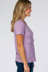 Lavender Solid Short Sleeve Nursing Top