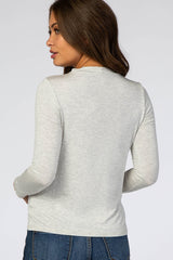 Heather Grey Solid Layered Front Long Sleeve Maternity/Nursing Top