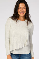 Heather Grey Solid Layered Front Long Sleeve Maternity/Nursing Top