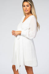 White Chiffon Maternity Wrap Dress
