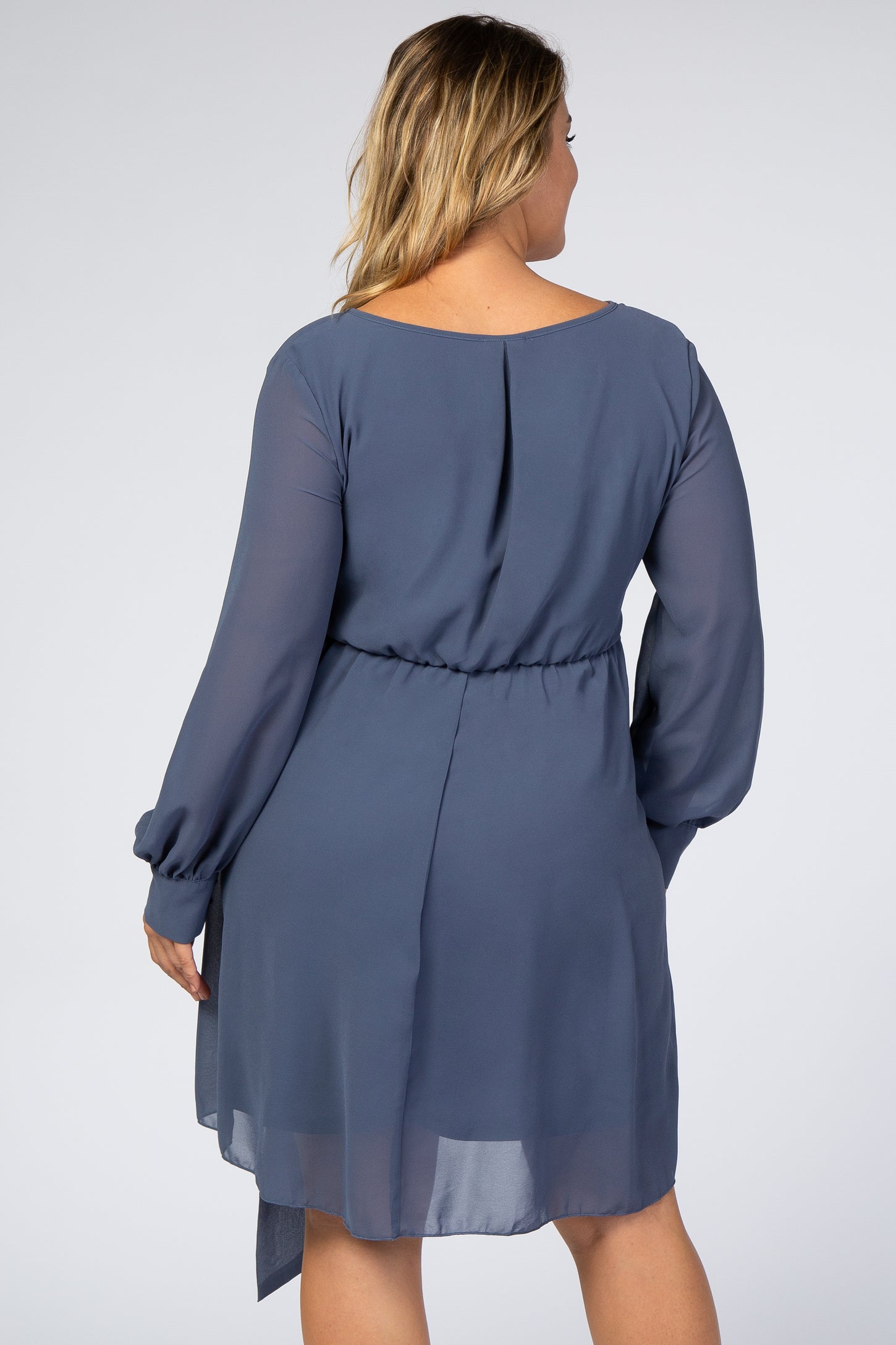Dusty Blue Chiffon Plus Maternity Wrap Dress