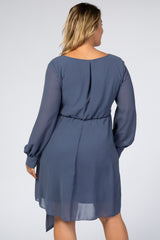 Dusty Blue Chiffon Plus Maternity Wrap Dress