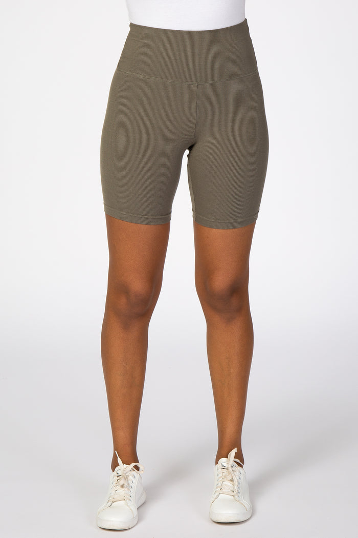 Olive Ribbed Bike Shorts