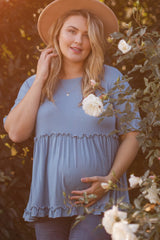 Blue Tiered Plus Maternity Top