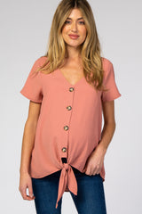 Salmon Button Tie Front Maternity Top