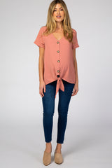 Salmon Button Tie Front Maternity Top