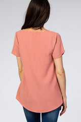 Salmon Button Tie Front Top