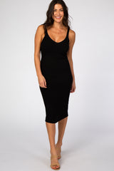 Black Sleeveless V-Neck Sweater Dress