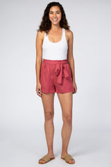 Mauve Linen Pleated Front Tie Maternity Shorts