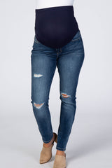 Medium Wash Distressed Maternity Jeans