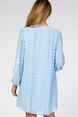 Light Blue Swiss Dot Bubble Sleeve Maternity Dress