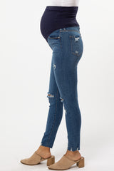 Blue Ripped Knee Maternity Skinny Jeans