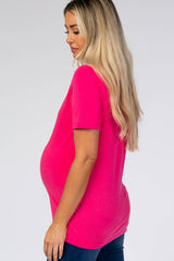 Fuchsia V-Neck Short Sleeve Maternity Top