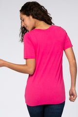 Fuchsia V-Neck Short Sleeve Top