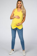 Yellow Rounded Hem Sleeveless Maternity Top