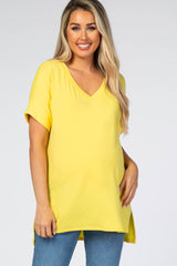 Yellow V-Neck Cuffed Short Sleeve Maternity Top