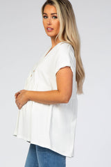Ivory Boxy Button Front Short Sleeve Maternity Top