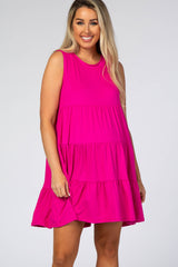 Fuchsia Soft Knit Pleated Tiered Sleeveless Maternity Dress