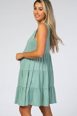 Mint Soft Knit Pleated Tiered Sleeveless Maternity Dress
