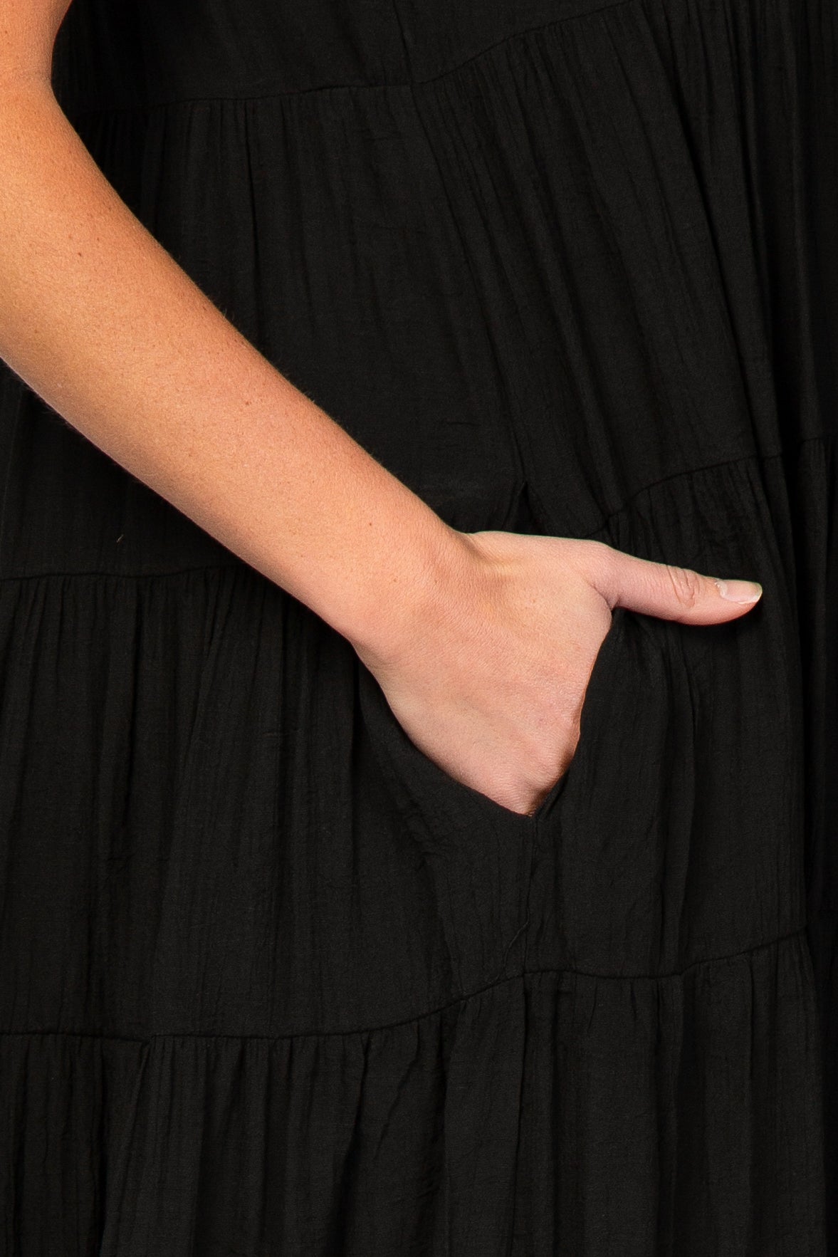 Black Tiered High Neck Maternity Maxi Dress