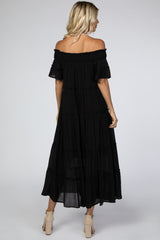 Black Off Shoulder Tiered Maxi Dress