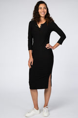 Black 3/4 Sleeve Midi Dress