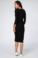 Black 3/4 Sleeve Midi Dress