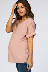 Pink Boxy Waffle Knit Maternity Top