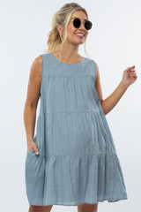 Blue Swiss Dot Tiered Maternity Dress