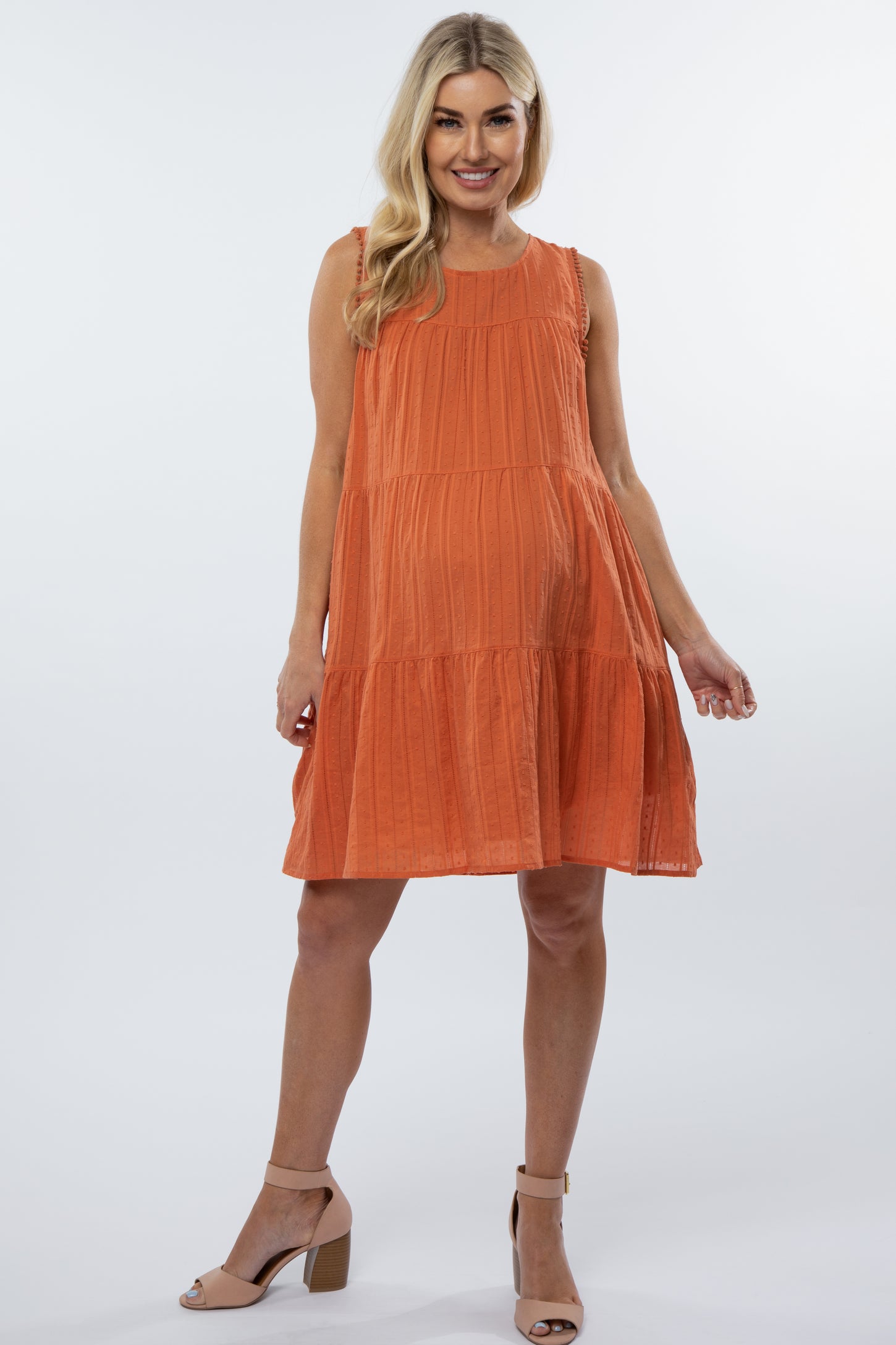 Orange Swiss Dot Tiered Maternity Dress