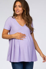 Lavender Swiss Dot Peplum Maternity Top