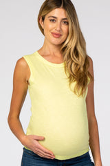 Neon Yellow Ribbed Raw Hem Maternity Tank Top