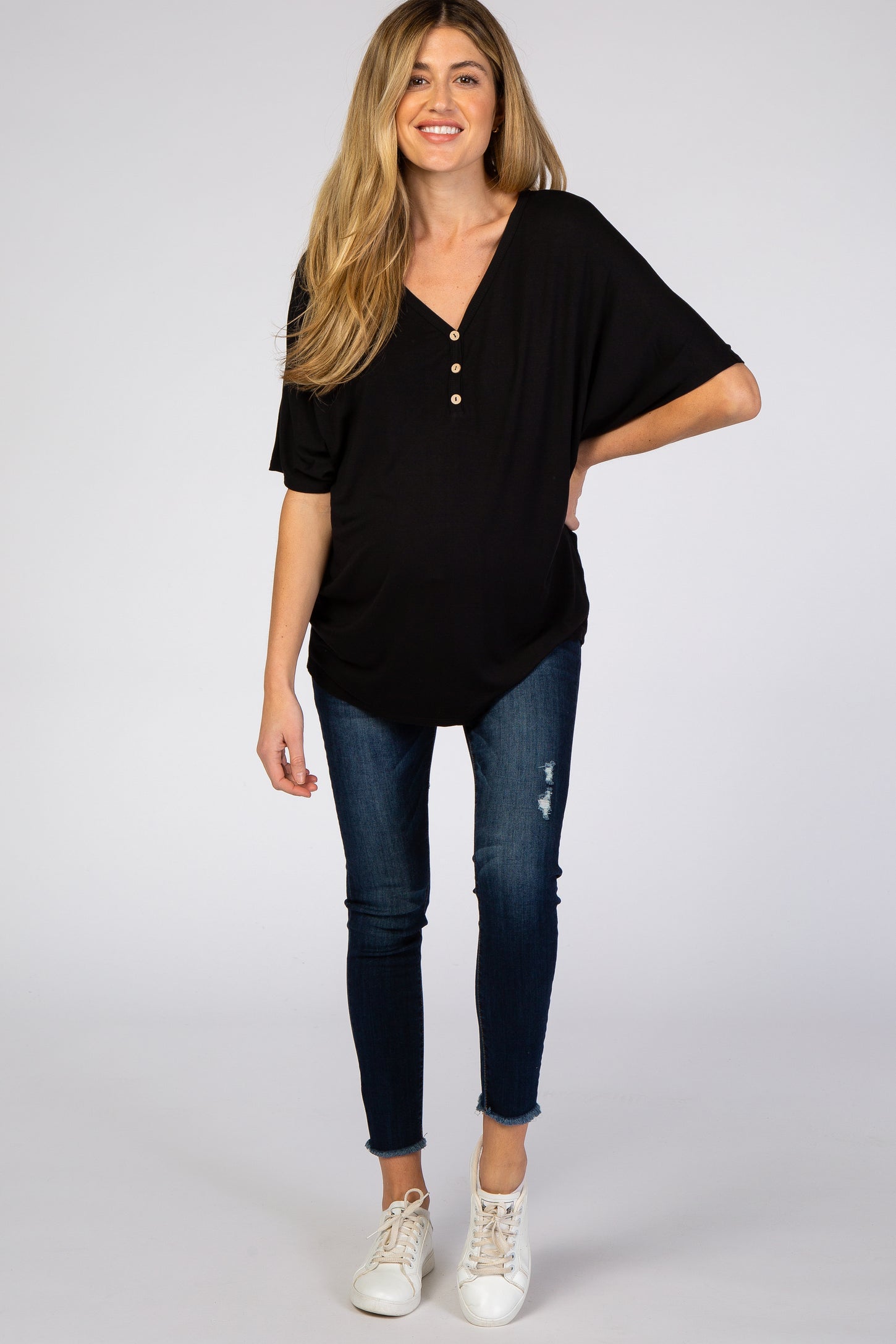 Black Button Front Maternity Tunic