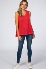 Coral Waffle Knit V-Neck Top