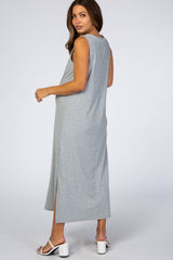 Grey Sleeveless Maternity Midi Dress