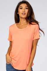 Coral Rolled Cuff Short Sleeve Top