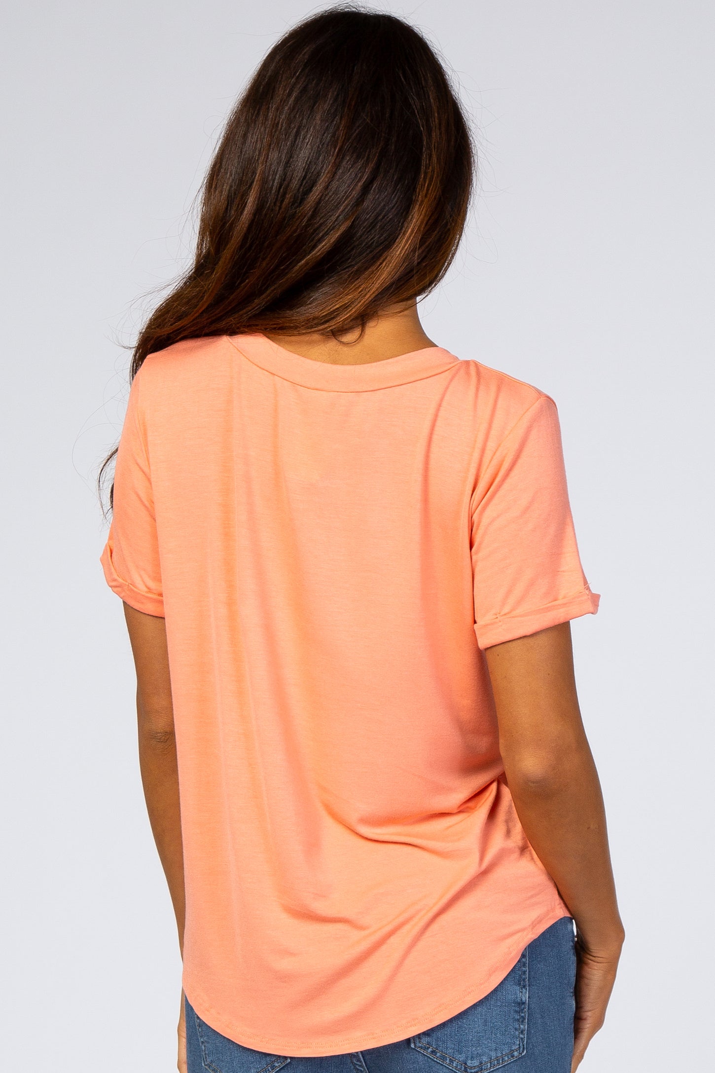 Coral Rolled Cuff Short Sleeve Top