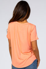 Coral Rolled Cuff Short Sleeve Top